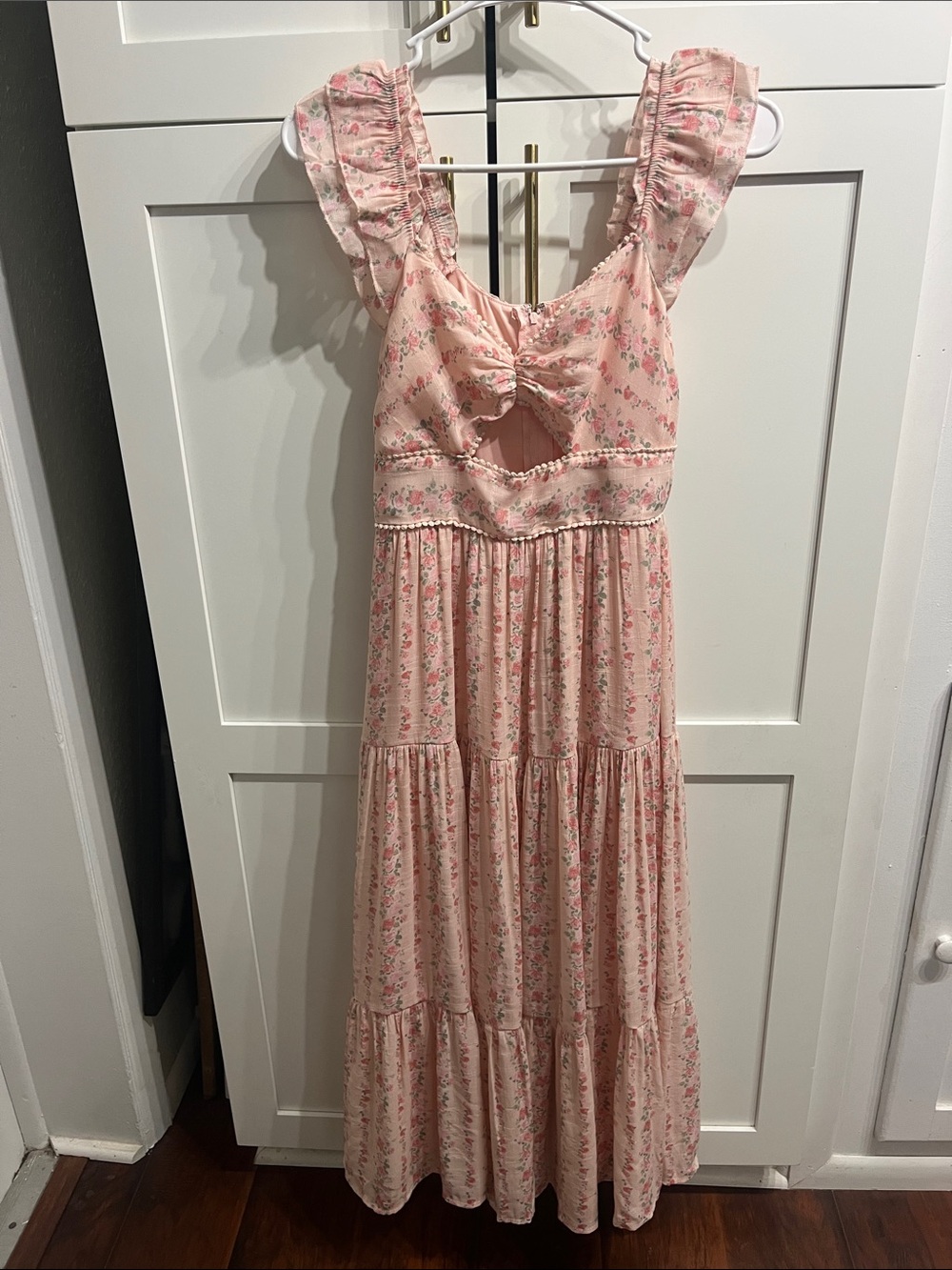 Trixxi Pink Floral Tiered Maxi Dress with Ruffle Sleeves